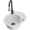 Mexen Kevin granite 1-bowl sink with drainer and Savita kitchen faucet, white - 6517-20-672601-70