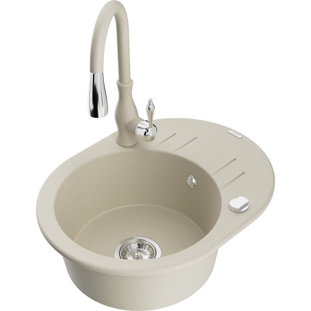 Mexen Kevin 1-bowl granite sink with drainer and Savita kitchen faucet, beige - 6517-69-672601-69
