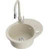 Mexen Kevin granite kitchen sink single-bowl with drainer and Savita kitchen faucet, beige - 6517-69-672601-69