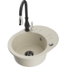 Mexen Kevin granite kitchen sink 1-bowl with drainer and kitchen faucet Savita, beige - 6517-69-672601-70