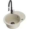 Mexen Kevin granite kitchen sink 1-bowl with drainer and Savita kitchen faucet, beige - 6517-69-672601-70