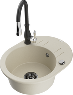 Mexen Kevin 1-compartment granite sink with a drip tray and kitchen mixer tap Savita, Beige - 6517-69-672601-70