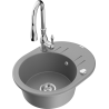 Mexen Kevin 1-compartment granite sink with a drip tray and kitchen mixer tap Savita, Grey - 6517-71-672601-00