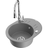 Mexen Kevin granite kitchen sink 1-bowl with drainer and Savita kitchen faucet, gray - 6517-71-672601-00
