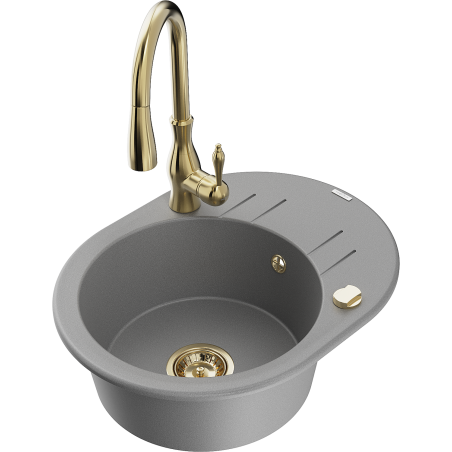 Mexen Kevin 1-compartment granite sink with a drip tray and kitchen mixer tap Savita, Grey - 6517-71-672601-50