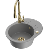 Mexen Kevin 1-compartment granite sink with a drip tray and kitchen mixer tap Savita, Grey - 6517-71-672601-50