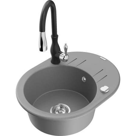 Mexen Kevin 1-bowl granite kitchen sink with drainer and Savita kitchen faucet, gray - 6517-71-672601-70