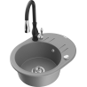 Mexen Kevin 1-bowl granite kitchen sink with drainer and Savita kitchen faucet, gray - 6517-71-672601-70