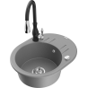 Mexen Kevin 1-compartment granite sink with a drip tray and kitchen mixer tap Savita, Grey - 6517-71-672601-70