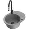 Mexen Kevin 1-bowl granite sink with drainer and Savita kitchen faucet, gray - 6517-71-672601-70-B