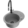 Mexen Kevin 1-compartment granite sink with a drip tray and kitchen mixer tap Savita, Grey - 6517-71-672601-70-B