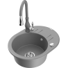 Mexen Kevin 1-compartment granite sink with a drip tray and kitchen mixer tap Savita, Grey - 6517-71-672601-71