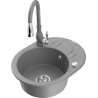 Mexen Kevin granite kitchen sink 1-bowl with drainer and Savita kitchen faucet, gray - 6517-71-672601-71