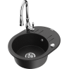 Mexen Kevin granite kitchen sink 1-bowl with drainer and Savita kitchen faucet, black/silver metallic - 6517-73-672601-00
