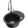 Mexen Kevin single-bowl granite sink with drainer and Savita kitchen tap, black/silver metallic - 6517-73-672601-00