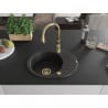 Mexen Kevin granite sink with 1 basin, drainer, and kitchen faucet Savita, black/silver metallic - 6517-73-672601-50