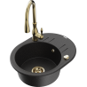 Mexen Kevin 1-compartment granite sink with a drip tray and kitchen mixer tap Savita, Black/Silver metallic - 6517-73-672601-50