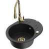 Mexen Kevin granite sink with 1 basin, drainer, and kitchen faucet Savita, black/silver metallic - 6517-73-672601-50