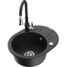 Mexen Kevin 1-compartment granite sink with a drip tray and kitchen mixer tap Savita, Black/Silver metallic - 6517-73-672601-70