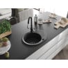 Mexen Kevin granite sink 1-bowl with drainer and Savita kitchen tap, black/silver - 6517-73-672601-70-B