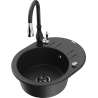 Mexen Kevin 1-Bowl Granite Sink with Drainer and Savita Kitchen Faucet, Black/Silver - 6517-73-672601-70-B