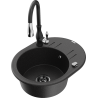 Mexen Kevin granite sink 1-bowl with drainer and Savita kitchen tap, black/silver - 6517-73-672601-70-B
