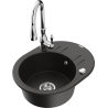 Mexen Kevin granite kitchen sink 1-bowl with drainer and Savita kitchen faucet, black/gold metallic - 6517-75-672601-00