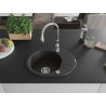 Mexen Kevin granite kitchen sink 1-bowl with drainer and Savita kitchen faucet, black/gold metallic - 6517-75-672601-00