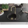 Mexen Kevin granite kitchen sink 1-bowl with drainer and kitchen faucet Savita, black/gold metallic - 6517-75-672601-50