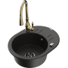 Mexen Kevin 1-compartment granite sink with a drip tray and kitchen mixer tap Savita, Black/Gold metallic - 6517-75-672601-50-B
