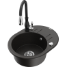 Mexen Kevin 1-compartment granite sink with a drip tray and kitchen mixer tap Savita, Black/Gold metallic - 6517-75-672601-70
