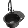 Mexen Kevin granite kitchen sink 1-bowl with drainer and kitchen faucet Savita, black/gold metallic - 6517-75-672601-70