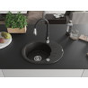 Mexen Kevin 1-bowl granite sink with drainer and Savita kitchen faucet, black/gold metallic - 6517-75-672601-70