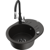 Mexen Kevin 1-bowl granite sink with drainer and Savita kitchen faucet, black/gold metallic - 6517-75-672601-70-B