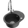 Mexen Kevin granite kitchen sink 1-bowl with drainer and Savita kitchen faucet, black speckled - 6517-76-672601-00