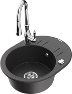 Mexen Kevin 1-compartment granite sink with drainer and Savita kitchen tap, speckled black - 6517-76-672601-00