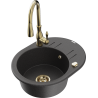 Mexen Kevin 1-bowl granite sink with drainer and Savita kitchen tap, spotted black - 6517-76-672601-50