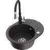 Mexen Kevin granite sink 1-bowl with drainer and Savita kitchen faucet, black speckled - 6517-76-672601-70