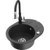 Mexen Kevin granite sink 1-bowl with drainer and Savita kitchen tap, black speckled - 6517-76-672601-70