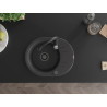 Mexen Kevin 1-bowl granite kitchen sink with drainer and Savita kitchen faucet, speckled black - 6517-76-672601-70-B