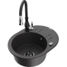 Mexen Kevin 1-bowl granite kitchen sink with drainer and Savita kitchen faucet, speckled black - 6517-76-672601-70-B