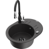 Mexen Kevin granite sink 1-bowl with drainer and Savita kitchen faucet, speckled black - 6517-76-672601-70-B