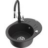 Mexen Kevin 1-bowl granite kitchen sink with drainer and Savita kitchen faucet, speckled black - 6517-76-672601-76