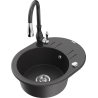 Mexen Kevin granite sink single-bowl with drainer and Savita kitchen tap, speckled black - 6517-76-672601-76