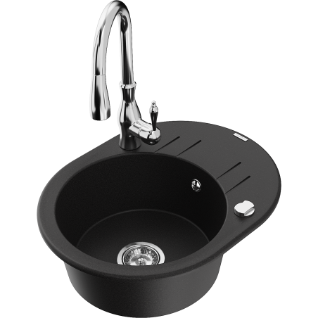 Mexen Kevin 1-bowl granite sink with drainer and Savita kitchen faucet, black - 6517-77-672601-00
