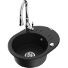 Mexen Kevin granite kitchen sink 1-bowl with drainer and Savita kitchen faucet, black - 6517-77-672601-00