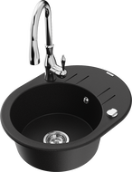 Mexen Kevin 1-compartment granite sink with a drip tray and kitchen mixer tap Savita, Black - 6517-77-672601-00