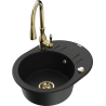Mexen Kevin 1-compartment granite sink with a drip tray and kitchen mixer tap Savita, Black - 6517-77-672601-50