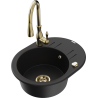 Mexen Kevin granite kitchen sink 1-bowl with drainer and Savita kitchen faucet, black - 6517-77-672601-50