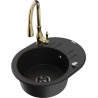 Mexen Kevin granite kitchen sink 1-bowl with drainer and Savita kitchen faucet, black - 6517-77-672601-50-B